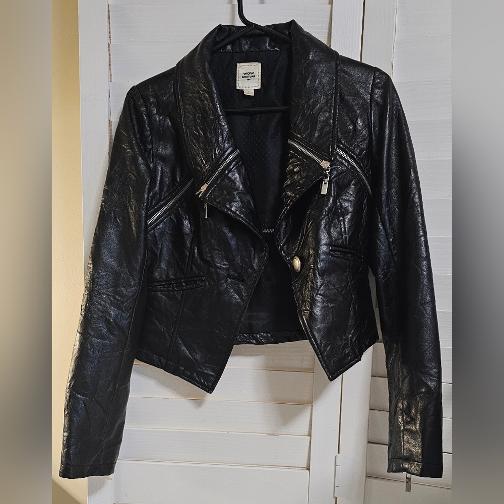 WOW, couture USA black leather jacket